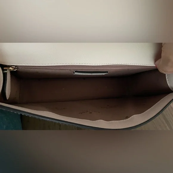 NWOT, Kate Spade Tan, Cream & Black Leather Crossbody Bag with Gold Chain - Picture 5 of 8